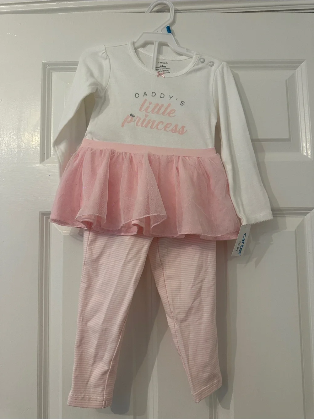 Carter's White Top with Pink Tulle Tutu & Striped Leggings